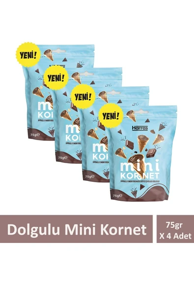 Harras Kakaolu fındık kreması ve sütlü çikolata dolgulu mini kornet 75 gr X 4 Adet ürün görseli 1