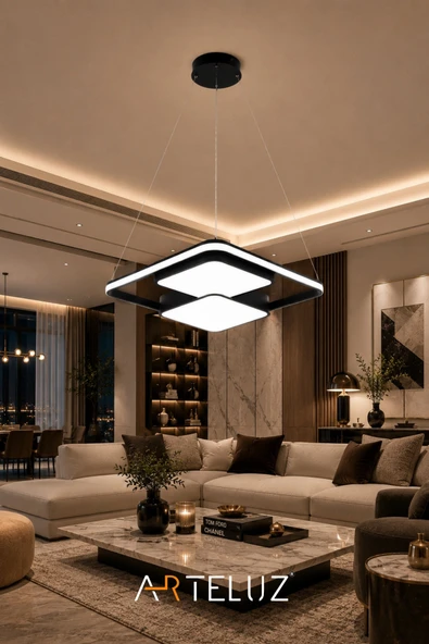 ARTELUZ ÇİFT KARE MODEL MODERN SARKIT AVİZE (50X50 CM) - Resim 7