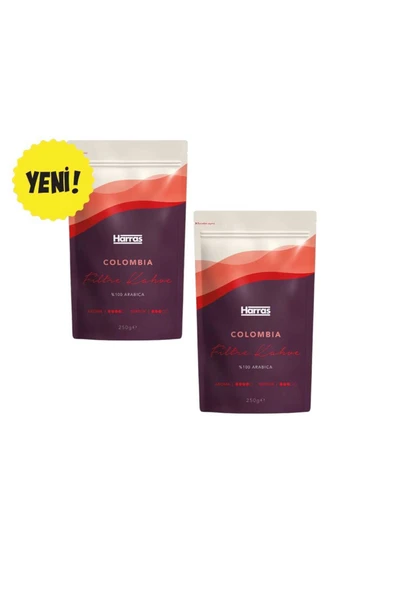 Harras Colombia Filtre Kahve 250 G x 2 Adet - %100 Arabica Medium Roast Orta Kavrulmuş Öğütülmüş Kahve ürün görseli 1
