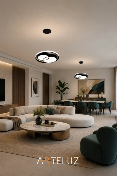 ARTELUZ ÇİFT YUVARLAK MODEL MODERN SARKIT AVİZE (50 CM) - Resim 4