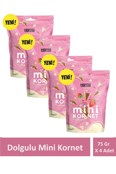 Harras Çilekli çikolata dolgulu mini kornet 75gr X 4 Adet ürün görseli 1