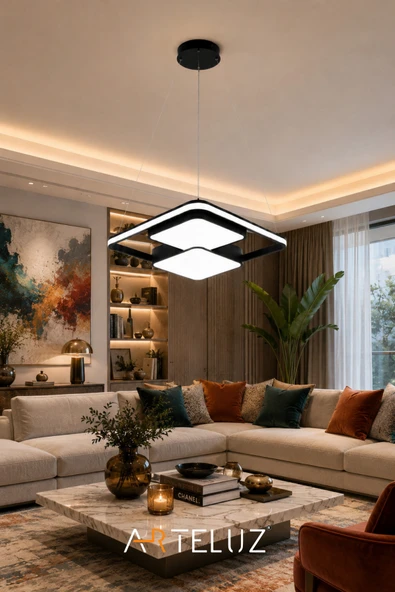 ARTELUZ ÇİFT KARE MODEL MODERN SARKIT AVİZE (50X50 CM) - Resim 3