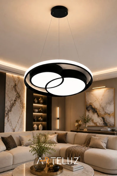 ARTELUZ ÇİFT YUVARLAK MODEL MODERN SARKIT AVİZE (50 CM) - Resim 3