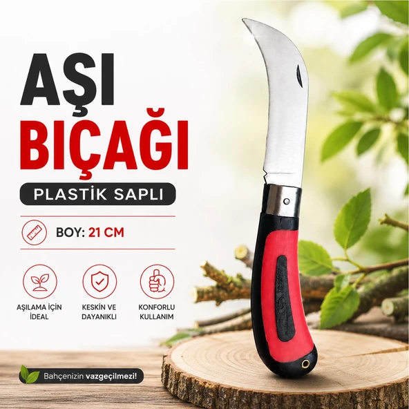Aşı Bıçağı Plastik Saplı 21 cm Bahçe Budama Aşılama Çakı Fidan Meyve Ağacı Bıçağı ürün görseli 1