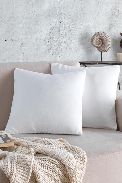 Cozy | 2 Adet Beyaz Renk Kadife Pamuklu Kırlent Yastık Kılıfı 44x44 Cm ürün görseli 1