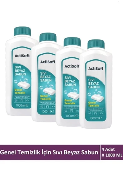 actisoft Sıvı Beyaz Sabun Yüzey Temizleyici 1000 ml X 4 Adet ürün görseli 1