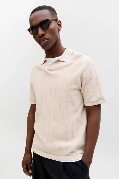 Jack&Jones 12288418 Yakali Erkek Tshirt - Bej ürün görseli 1
