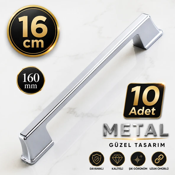 (10 Adet) Cemre Kulp 160 mm 16 cm Metal Krom Mobilya Çekmece Mutfak Dolab Dolap Kulpları Kulbu Kulpu ürün görseli 1