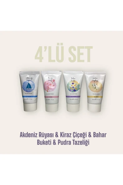 Silver Rose 4'lü El Kremi Seti Shea Özlü Pudra Tazeliği & Bahar Buketi & Kiraz Çiçeği & Akdeniz Rüyası ürün görseli 1