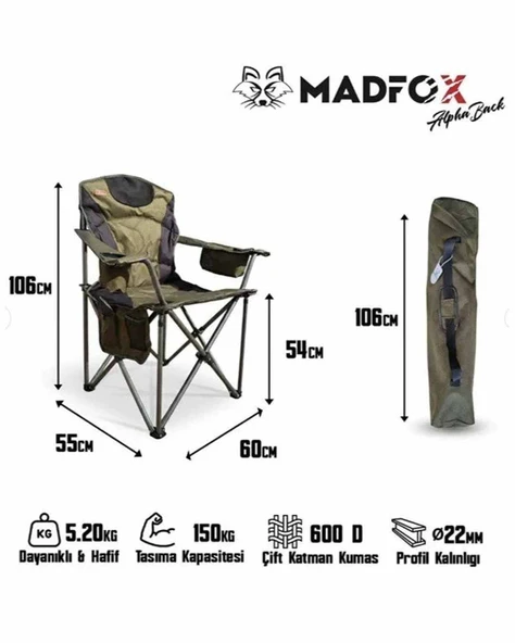 Madfox AlphaBack R108 Yeşil Katlanır Kamp Sandalyesi - Resim 4