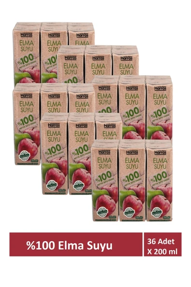 Harras Elma Suyu %100 Meyve Suyu Oranı Şeker İlavesiz 36 Adet X 200 ml ürün görseli 1