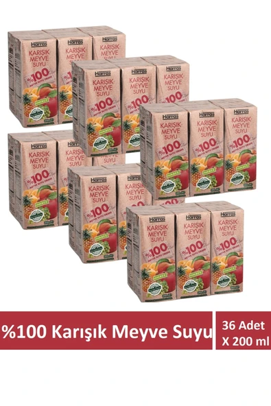 Harras Karışık Meyve Suyu %100 Meyve Suyu Oranı Şeker İlavesiz 36 Adet X 200 ml ürün görseli 1