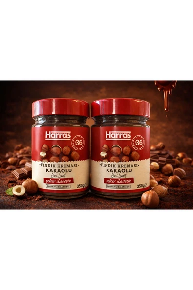 Harras Kakao Fındık Kreması Şeker İlavesiz 350 g x 2 Adet ürün görseli 1