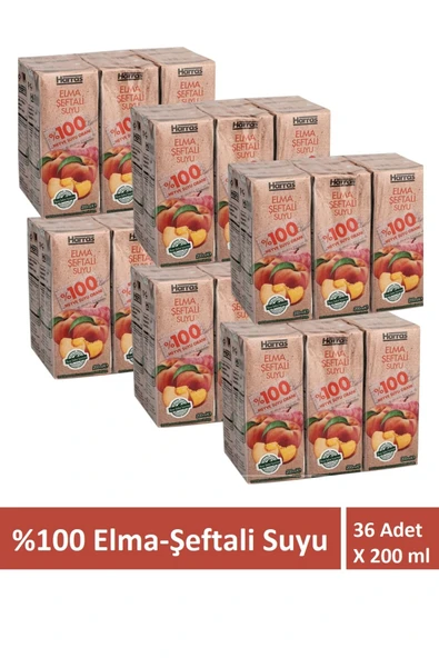 Harras Elma Şeftali Suyu %100 Meyve Suyu Oranı Şeker İlavesiz 36 Adet X 200 ml ürün görseli 1