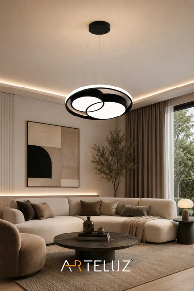 ARTELUZ ÇİFT YUVARLAK MODEL MODERN SARKIT AVİZE (50 CM) - Resim 6
