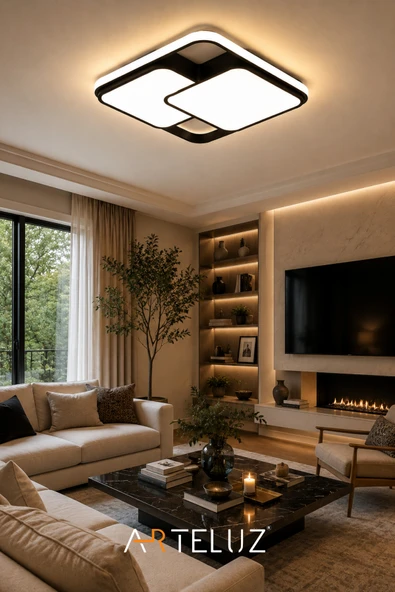 ARTELUZ ÇİFT KARE MODEL MODERN PLAFONYER AVİZE (50X50 CM) - Resim 7