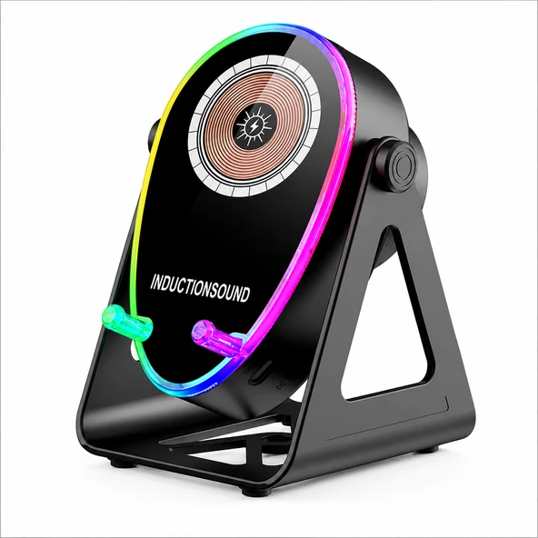 R68 Sensörlü Bluetooth Hoparlör Telefon Standı RGB Işıklı Kablosuz Şarjlı Katlanabilir Siyah ürün görseli 1