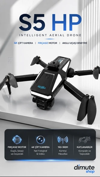 S5 HP Intelligent Aerial Drone 4K Çift Kameralı Fırçasız Motorlu Katlanabilir Drone ürün görseli 1