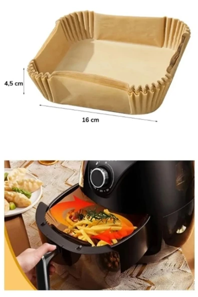 HETicaret 10 Adet Airfryer Pişirme Kağıdı Hava Fritözü Kare Pişirme Kağıdı Airfryer Yağsız Firitöz ürün görseli 1