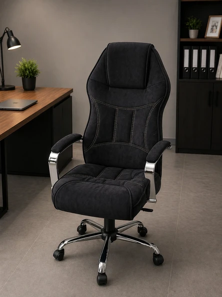 Lüks Ergonomik Ofis & Makam Koltuğu , Yumuşak Dolgulu, Yüksek Sırt, Metal Kollu, Modern Tasarım ürün görseli 1
