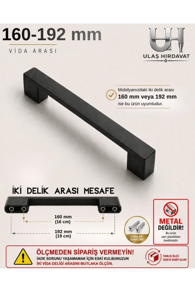 Ulaş Hırdavat Köprü Modern Lüks Mobilya Dolap Çekmece Kulpları 160-192 Mm Siyah , Sert Plastik (Vidalar dahildir) ürün görseli 1