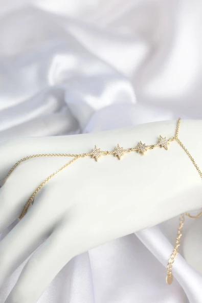 Gold Renk Zirkon Taşlı Sıralı Kutup Yıldızı Model Şahmeran TJ-SN805 ürün görseli 1