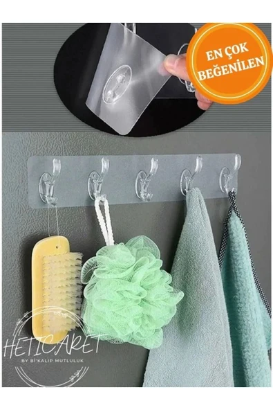 HETicaret 5'li Kendinden Yapışkanlı Güçlü Şeffaf Askılık - Kapı Arkası Mutfak Duvar Banyo Askı ürün görseli 1