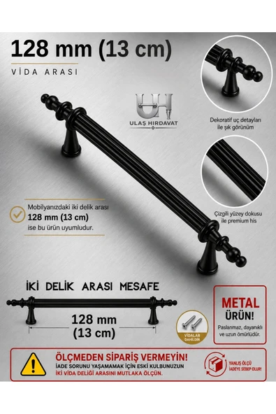 Ulaş Hırdavat Lüx Dolap Çekmece Kulpu Kumru Kulp 1 Adet 128mm Mobilya Kulpları , METAL (Vidalar dahildir) ürün görseli 1