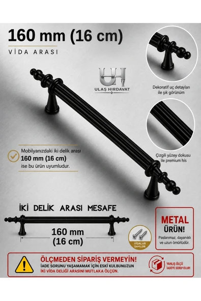 Ulaş Hırdavat Lüx Dolap Çekmece Kulpu Kumru Kulp 1 Adet 160mm Mobilya Kulpları , METAL (Vidalar dahildir) ürün görseli 1