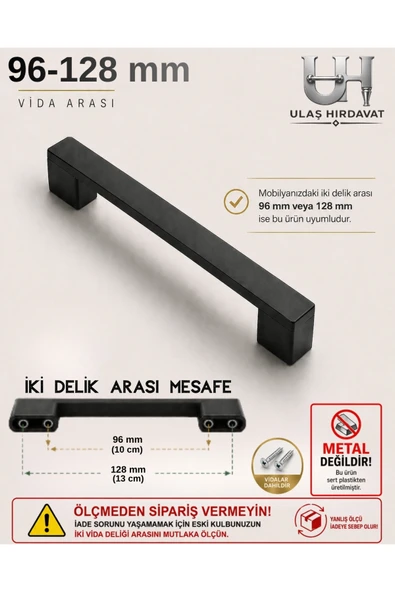 Ulaş Hırdavat Köprü Modern Lüks Mobilya Dolap Çekmece Kulpları 96-128 mm Siyah , Sert Plastik ürün görseli 1