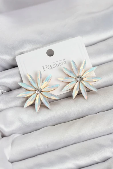 Beyaz Renk Kristal Taşlı Lotus Model Kadın Küpe TJ-BKP11929 ürün görseli 1