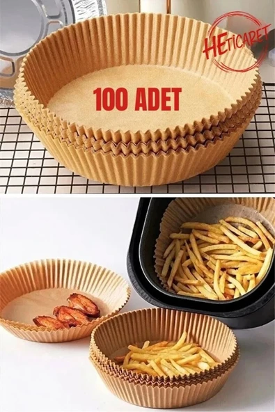 HETicaret Airfryer Pişirme Kağıdı 100 Adet Hava Fritözü Yuvarlak Model Pişirme Kağıdı Airfryer Yağsız Firitöz ürün görseli 1