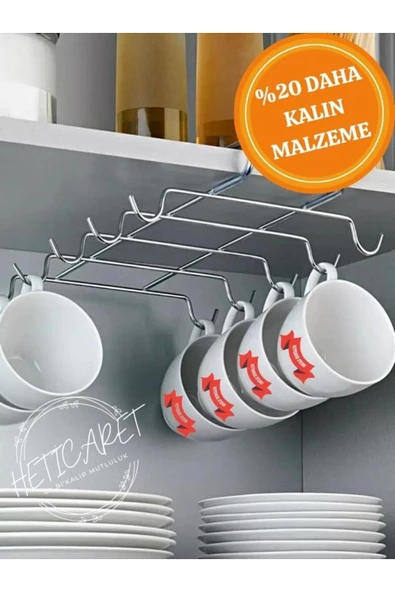 HETicaret Dolap Içi Raf Altı 10 Kancalı Kupa Bardak Fincan Askısı - Metal Kupa Askılığı ürün görseli 1