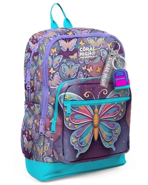 Coral High Pastel Renkli Kelebek Desenli Okul Sırt Çantası 33206 ürün görseli 1