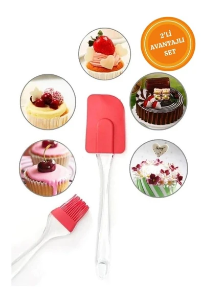 HETicaret 2'li Silikon Kek Pasta Hamur Şekillendirici Spatula Ve Yumurta Sos Fırçası Seti ürün görseli 1