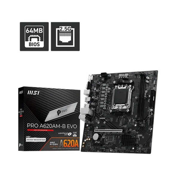 MSI PRO A620AM-B EVO AM5 Ryzen DDR5 Vga Hdmi ürün görseli 1