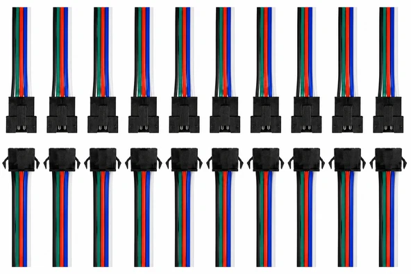 10'lu Set 5 Pin Kilitli Konnektörlü Kablo Takımı Erkek Dişi RGB RGBW LED Şerit Bağlantı Kablosu 5 Pin LED Soket ürün görseli 1