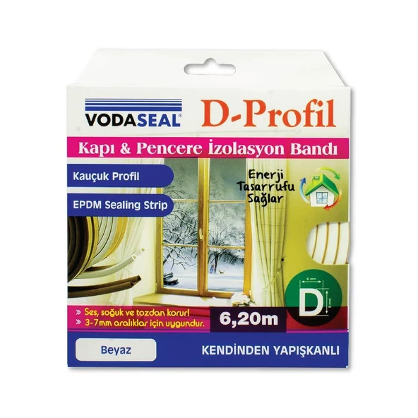 VodaSeal D Profil Kapı ve Pencere İzolasyon Bandı 6.20 mt. - Beyaz ürün görseli 1