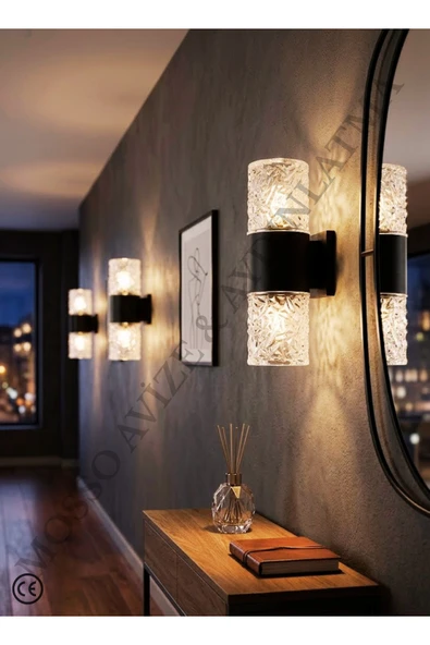 Mosso Faset Siyah Metal Gövdeli Kristal Kesim Camlı Modern Duvar Apliği ürün görseli 1