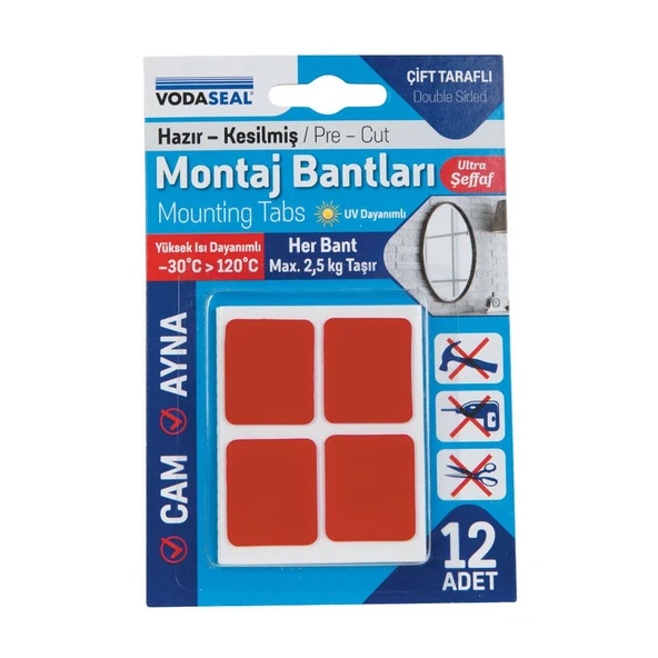 Vodaseal Superfix Kesilmiş Çift Taraflı Akrilik Montaj Bantları - 12 Parça ürün görseli 1