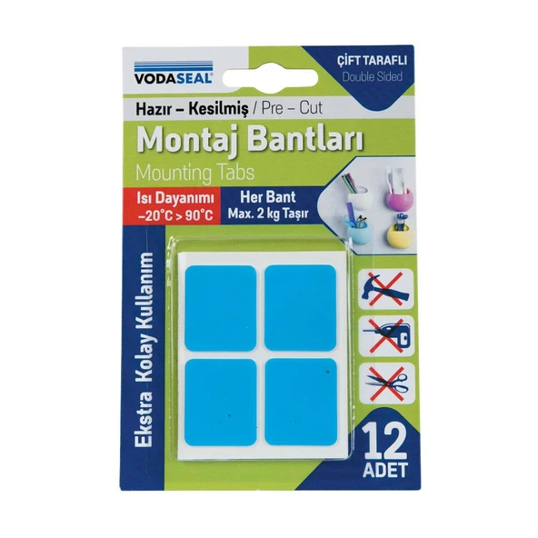Vodaseal Superfix Kesilmiş Çift Taraflı Köpük Montaj Bantları - 12 Parça ürün görseli 1