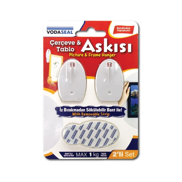 VodaSeal İz Bırakmadan Sökülebilir Bantlı Tablo ve Çerçeve Askısı - İkili Paket ürün görseli 1
