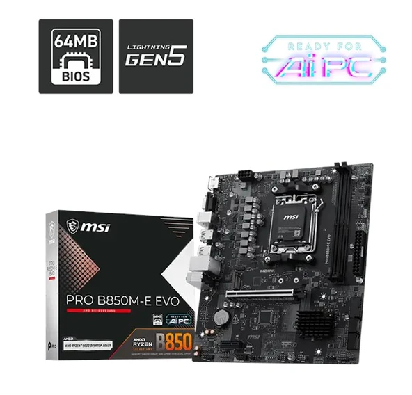 MSI PRO B850M-E EVO AM5 Ryzen D5 HDMI ürün görseli 1