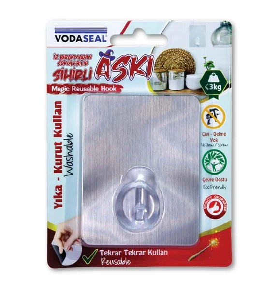 VodaSeal İz Bırakmadan Sökülebilir Sihirli Askı - Kare Gri ürün görseli 1