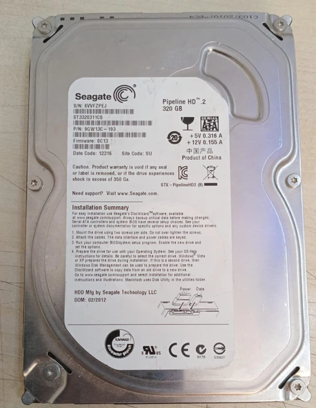 (2.EL) 320Gb Seagate St3320311cs  3.5" 5900 Rpm 8 Mb Cache Sata2 Harddisk (SORUNSUZ) ürün görseli 1