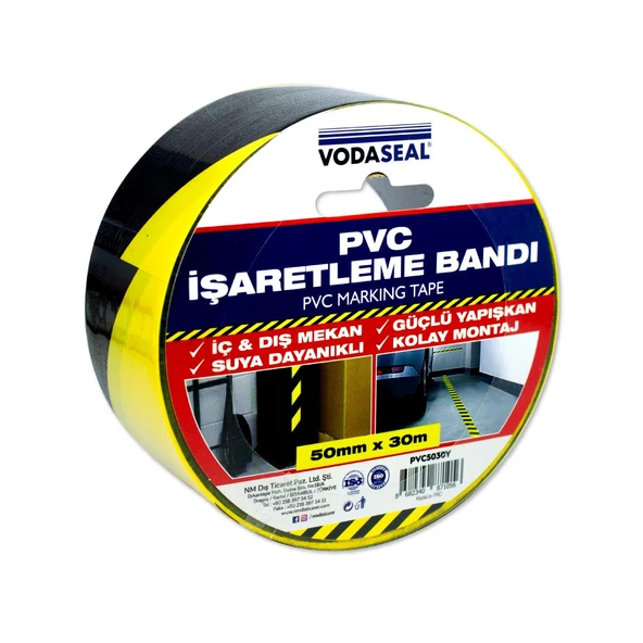 VodaSeal Sarı Siyah Uyarı İkaz PVC İşaretleme Bandı - 50 mm x 30 mt. ürün görseli 1