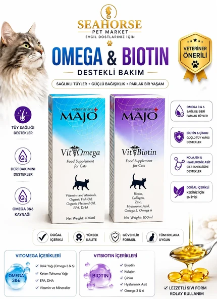 MAJO Vit Omega & Vit Biotin Kedi Vitamin Takviyesi 100 ml | Tüy, Deri  Desteği ürün görseli 1