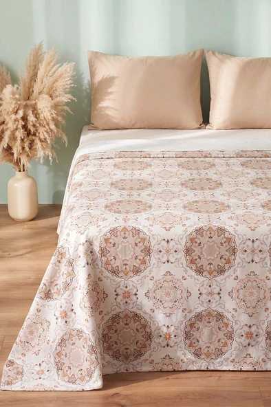 Vizon Mandala Desenli Çift Kişilik Baskılı Pike & Yatak Örtüsü 200x230 cm ürün görseli 1