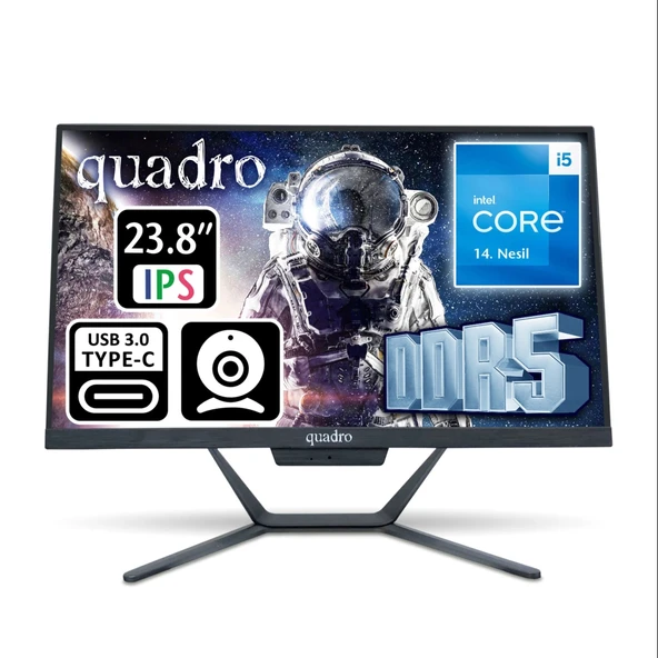 QUADRO STARK H424D5 145850, i5-14400, 23,8" FHD Ekran, 8Gb DDR5 Ram, 512Gb SSD, Paylaşımlı VGA, Free Dos All In One ürün görseli 1
