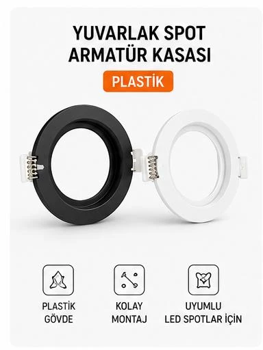 Şahnet Yuvarlak Spot Armatür Kasası Siyah – GU10 ve MR16 Ampul Uyumlu – Sıva Altı Plastik Boş Spot Kasa - 5,7 cm Delik Çapı ürün görseli 1